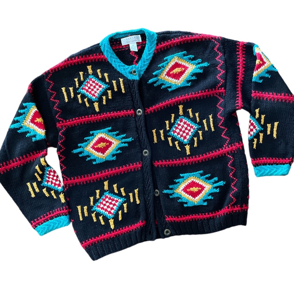 Vintage Cambridge Dry Goods Sweater Button Up Aztec Pattern ID 011423 Large
